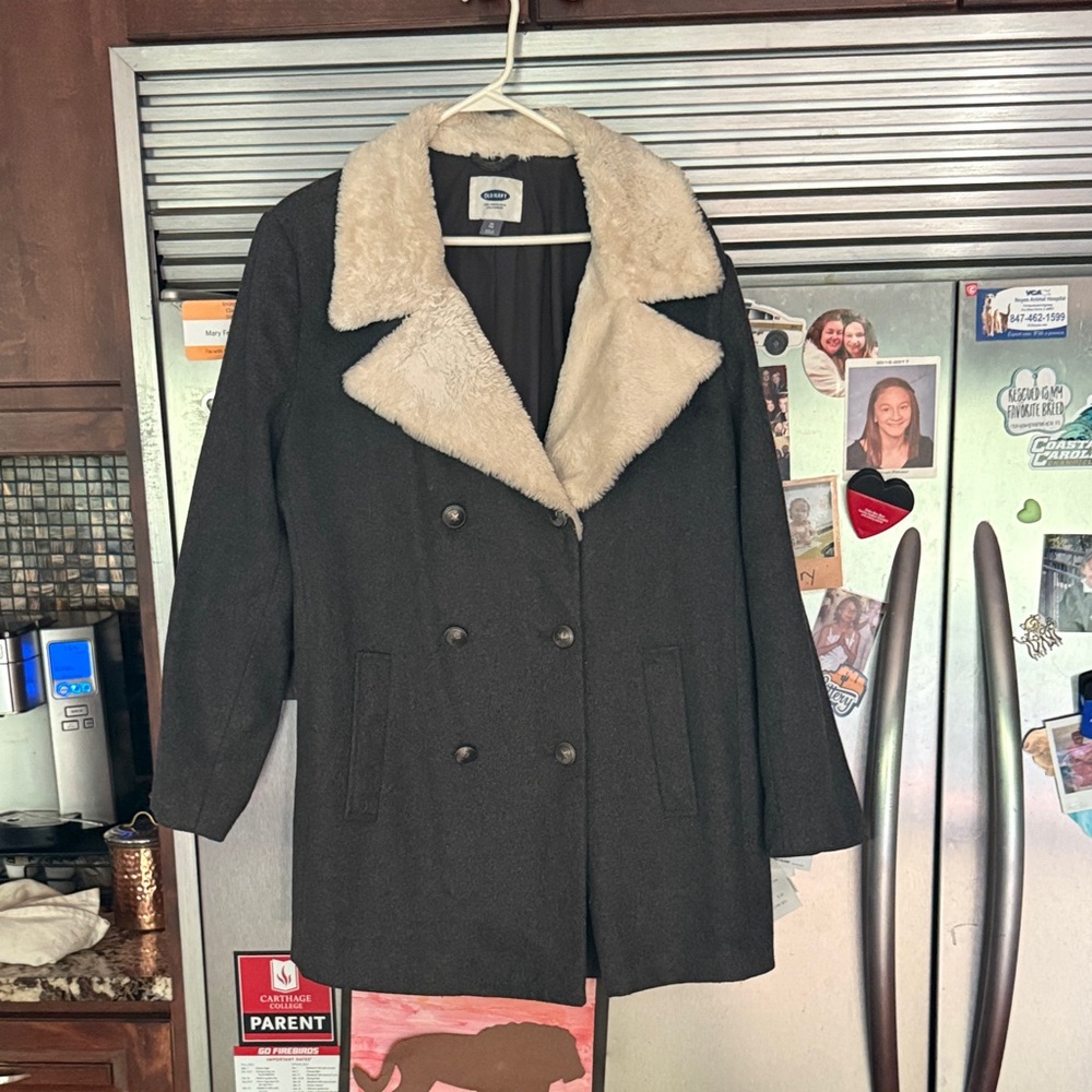 London Fog Black Pea Coat with Cream Collar